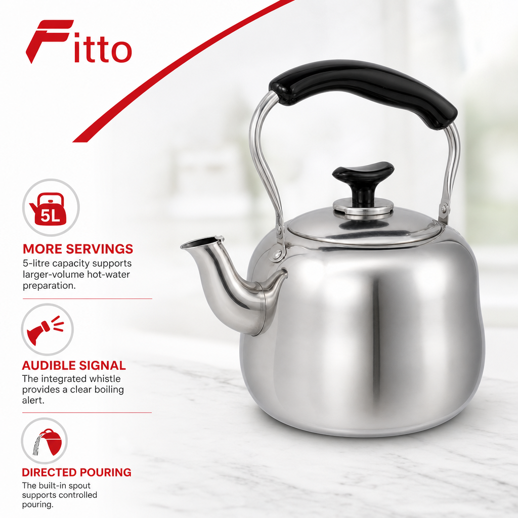 72 Pieces Stainless Steel Whistling Kettle, 5-Litre Silver Stovetop Water Kettle with Black Handle