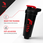 120 Pieces Sports Water Bottles, Protein Shaker with Flip Lid, Black Body and Red Cap, 1 Piece