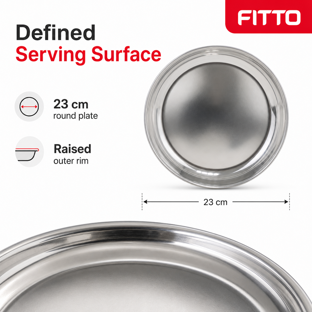 96 Pieces Stainless Steel Rice Plate, Round Serving Tablewares, 23 cm
