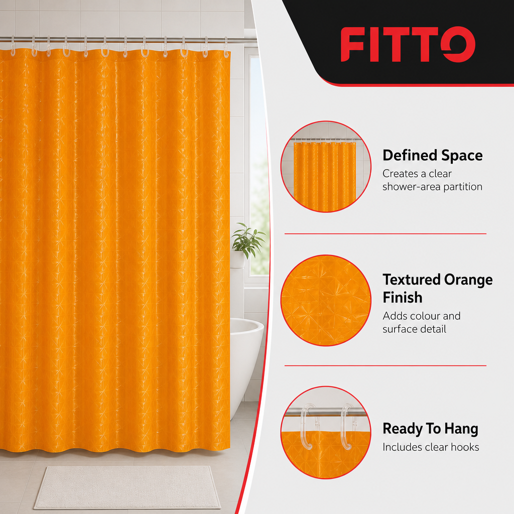 96 Pieces Shower Curtains, Orange Textured EVA and PEVA with Clear Hooks, 178 x 183 cm