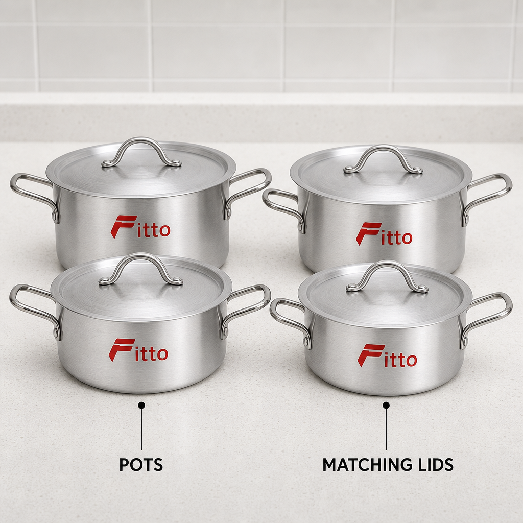 48 Pieces Aluminium Cooking Pot Set with Lids, 4-Piece Round Cookwares Set