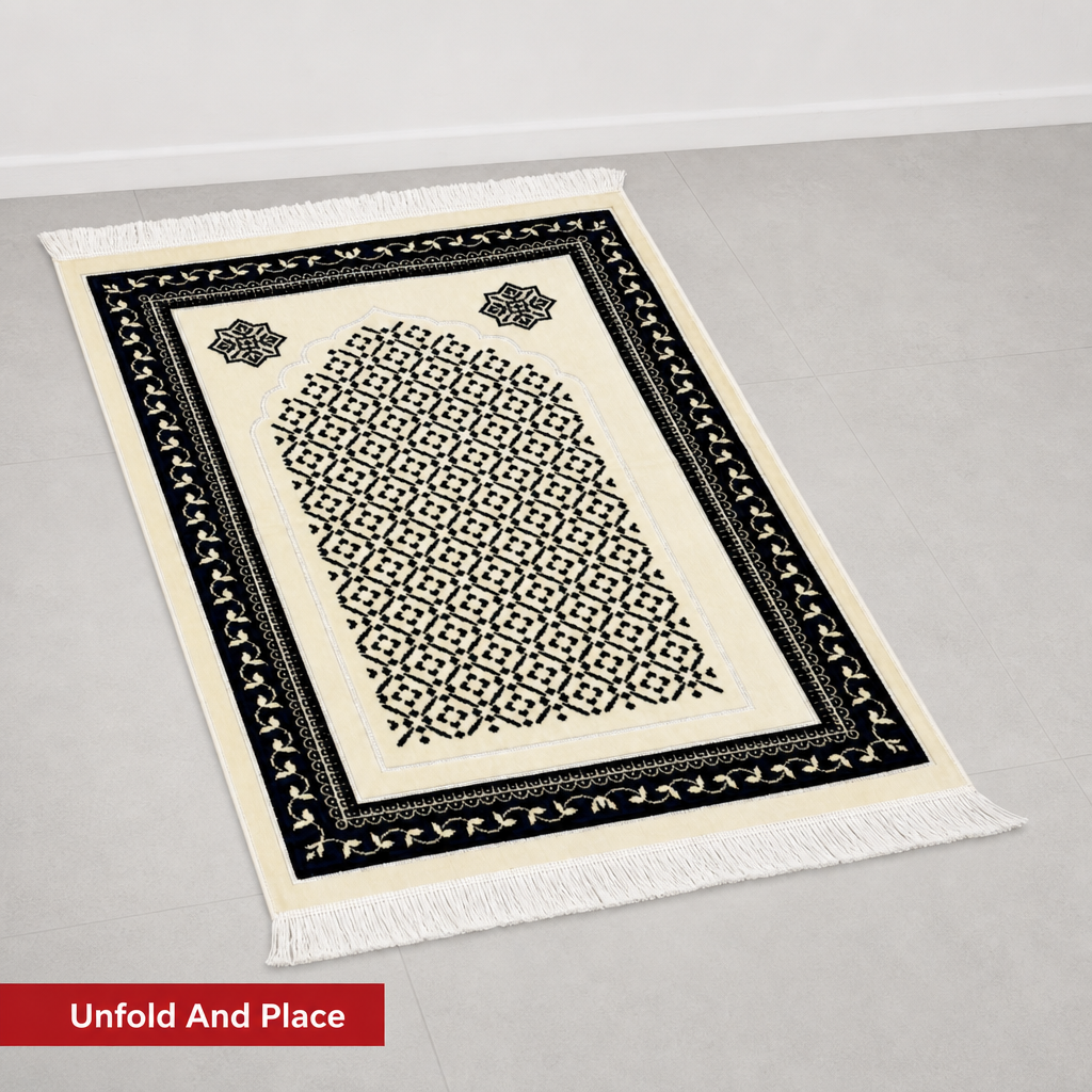 72 Pieces Decorative Prayer Mats, Turkish Style, Cream and Black Geometric Metallic Pattern