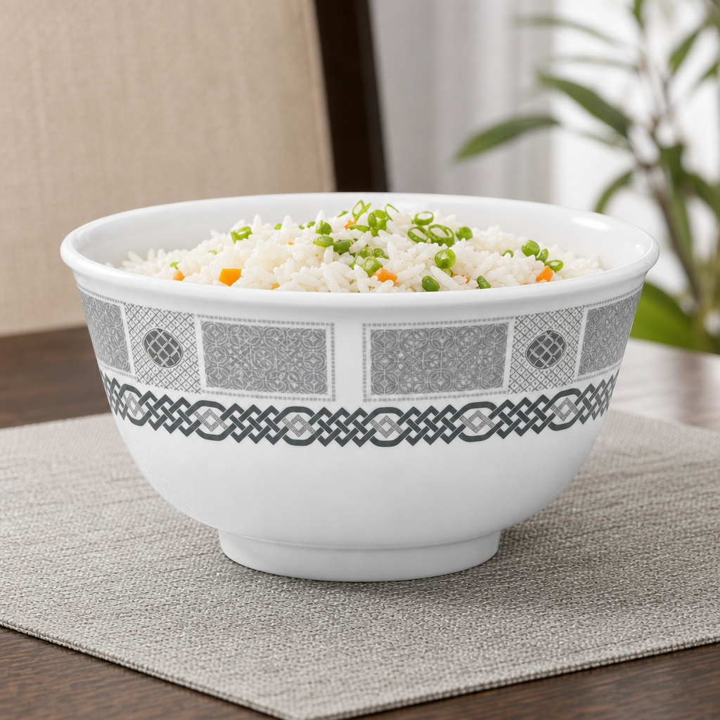 120 Pieces Melamine Rice Bowl, 4.5 Inch, Grey, Geometric Border