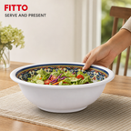 96 Pieces Melamine Salad Bowl, 9 Inch, White with Decorative Multicolor Rim, Design 2655