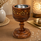 96 Pieces Wooden Incense Burner Cup with Metal Bowl, Decorative Floral Inlay, 6.4 Inch