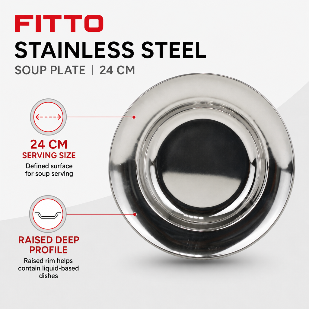 96 Pieces Stainless Steel Soup Plate, 24 cm Round Deep Serving Dish for Home Dining