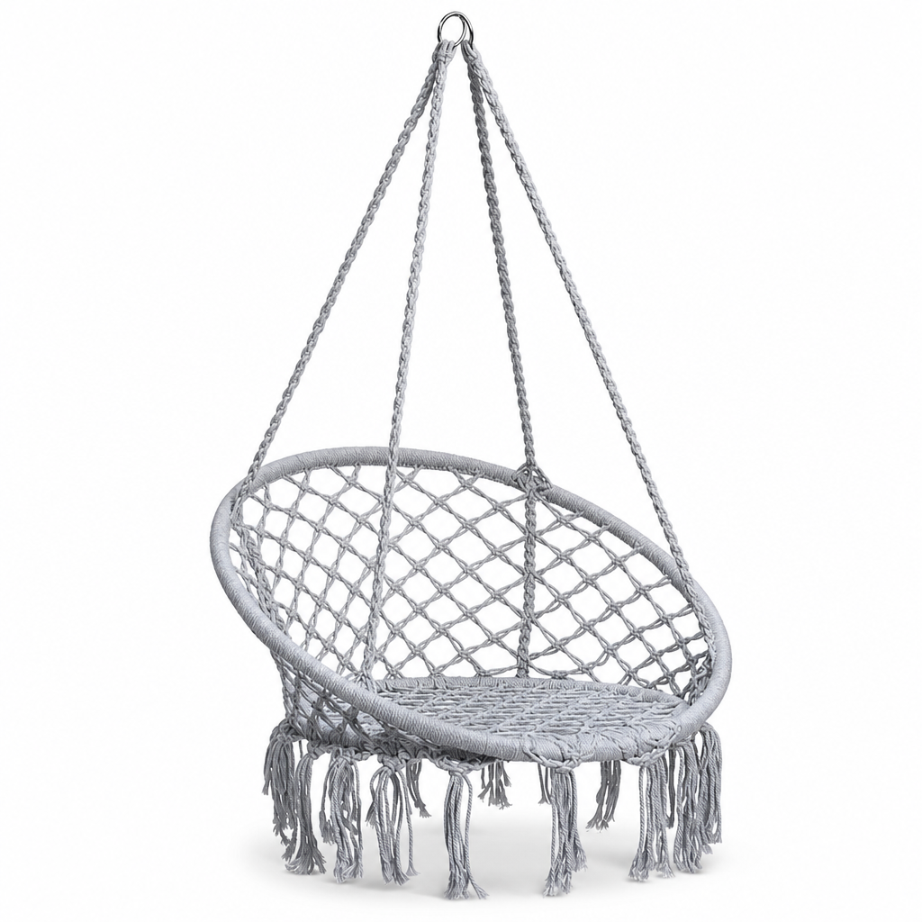 48 Pieces Grey Macramé Hanging Rope Swing Chair, 80 x 60 cm Seat, 120 cm Overall Height, 1 Unit