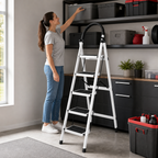 48 Pieces White 5-Step Folding Metal Step Ladder, 165 x 46 cm, 1 Piece