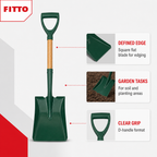 96 Pieces Garden Flat Spade Shovel, Square Blade, Green With Natural Wood Handle, 72 cm, 1 Piece
