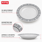 120 Pieces Soup Plate, 10 Inch, Grey Geometric Border, Round Tablewares