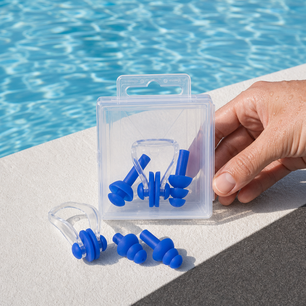 120 Pieces Swimming Ear Plugs and Nose Clip Set with Blue Case, Water Sports Accessory