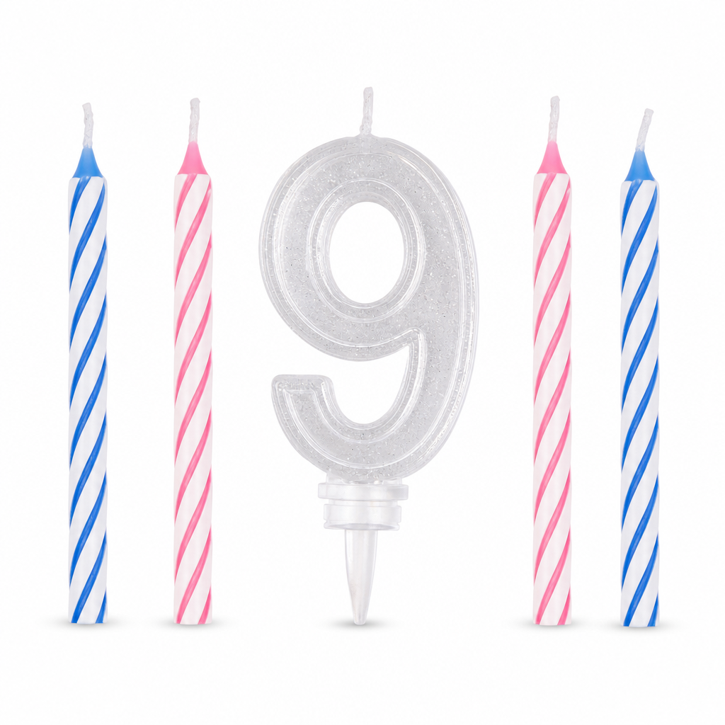 144 Pieces LED Happy Birthday Number 9 Cake Candle Set with Four Candles, 9 cm
