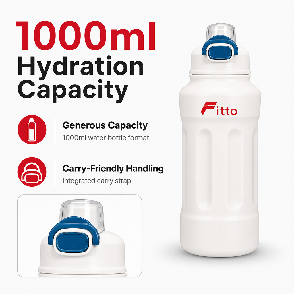 72 Pieces 1000ml Water Bottle with Carry Strap, White