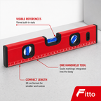 96 Pieces Spirit Level 30 cm (12 Inch), Red Aluminum Level with 3 Vials and Integrated Measuring Scale