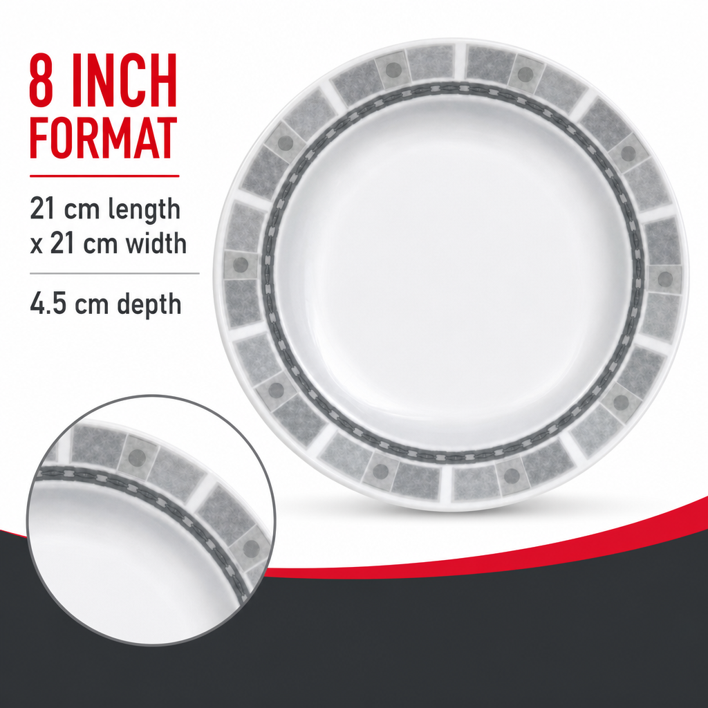 120 Pieces Soup Plate, 8 Inch, Grey Geometric Border, Round Tablewares Dish