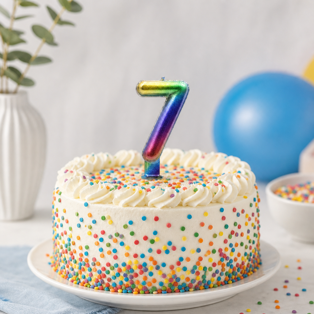 240 Pieces Rainbow Metallic Number 7 Cake Candle, 3 in, 1 Piece