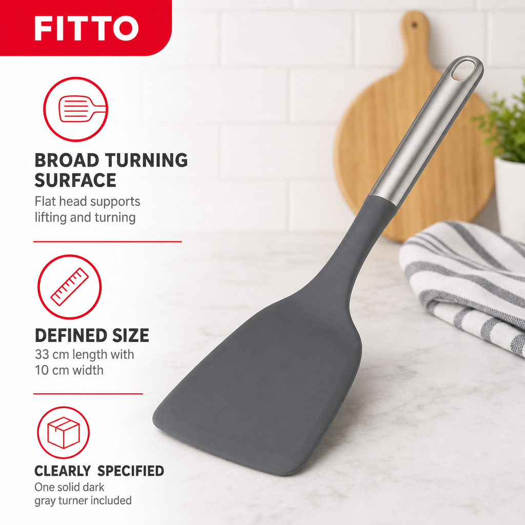 96 Pieces Nylon Turner, Solid Dark Gray Cooking Spatula, 33 cm