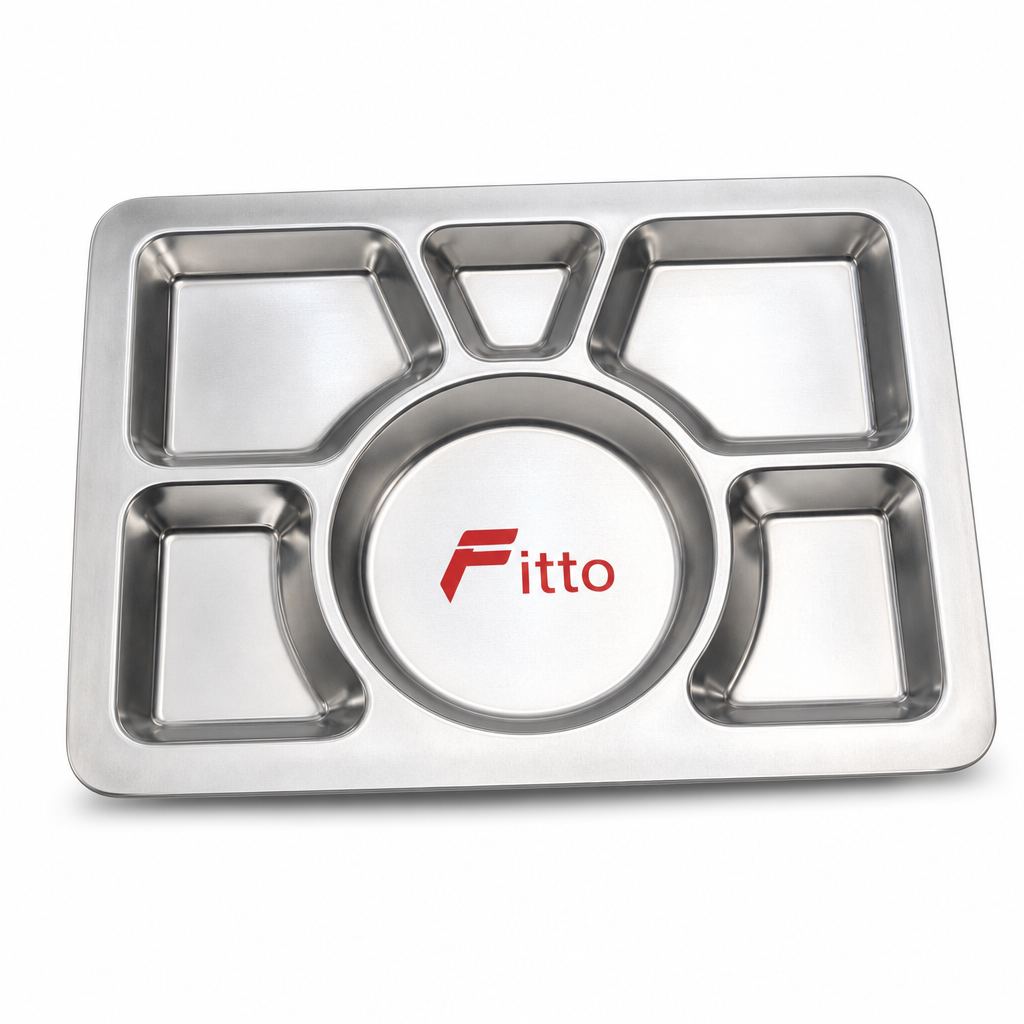 96 Pieces Stainless Steel Compartment Serving Trays, 6-Section Divided Platter, 36 x 28 x 3 cm, Silver
