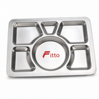 96 Pieces Stainless Steel Compartment Serving Trays, 6-Section Divided Platter, 36 x 28 x 3 cm, Silver