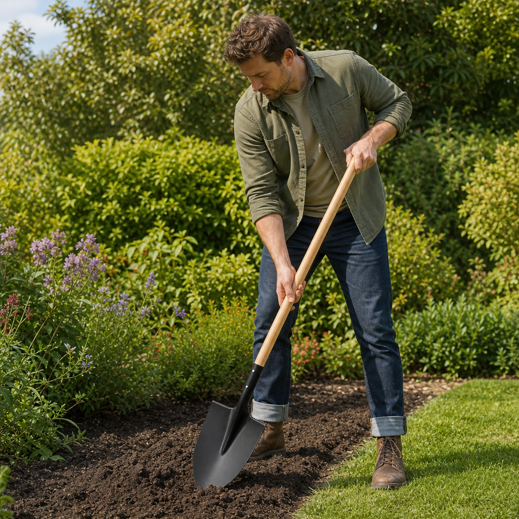 96 Pieces Long-Handle Garden Digging Shovel, 122 cm, Black and Natural Wood, 1 Piece