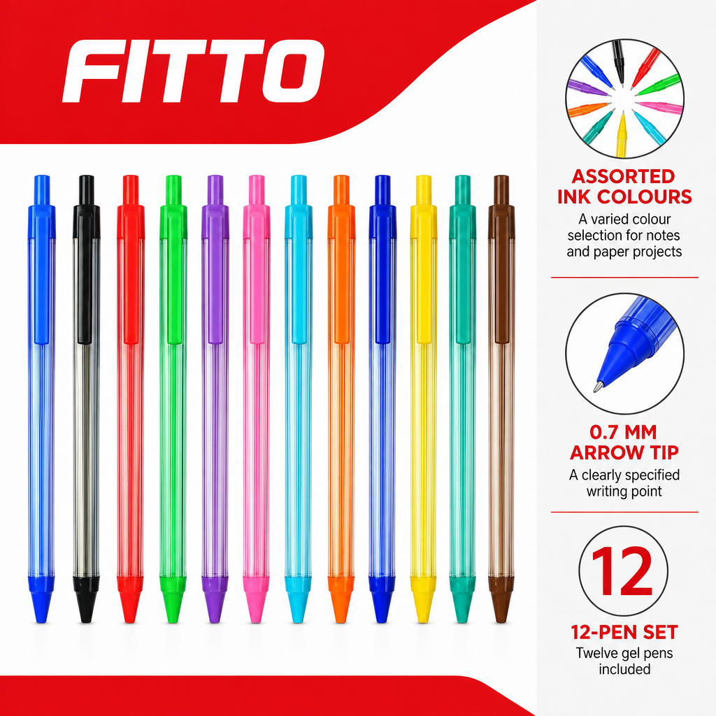 96 Pieces Crystal Gel Pens with Arrow Tip, 0.7 mm, Assorted Ink Colours, 12-Pack
