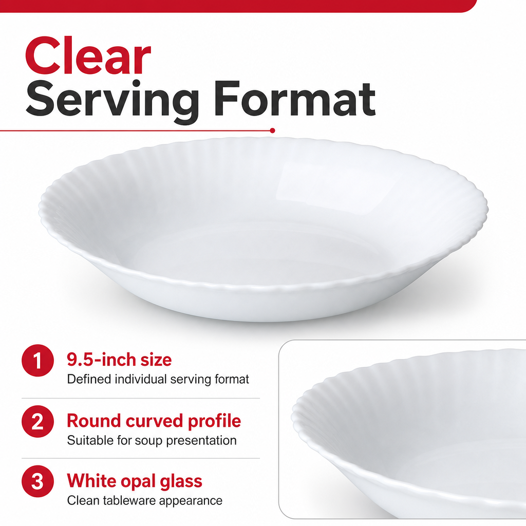 96 Pieces Opal Glass Soup Plate 9.5 Inch, White Round Tablewares