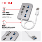 96 Pieces USB 3.0/3.1 Hub with Card Reader and 30cm Cable for Computer Peripherals
