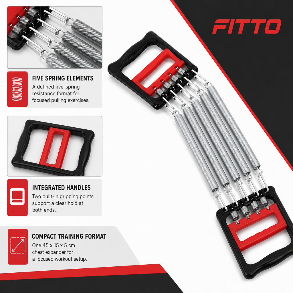 96 Pieces Chest Expanders Puller with Handles, 5-Spring Resistance Trainer, Black and Red, 1 Piece