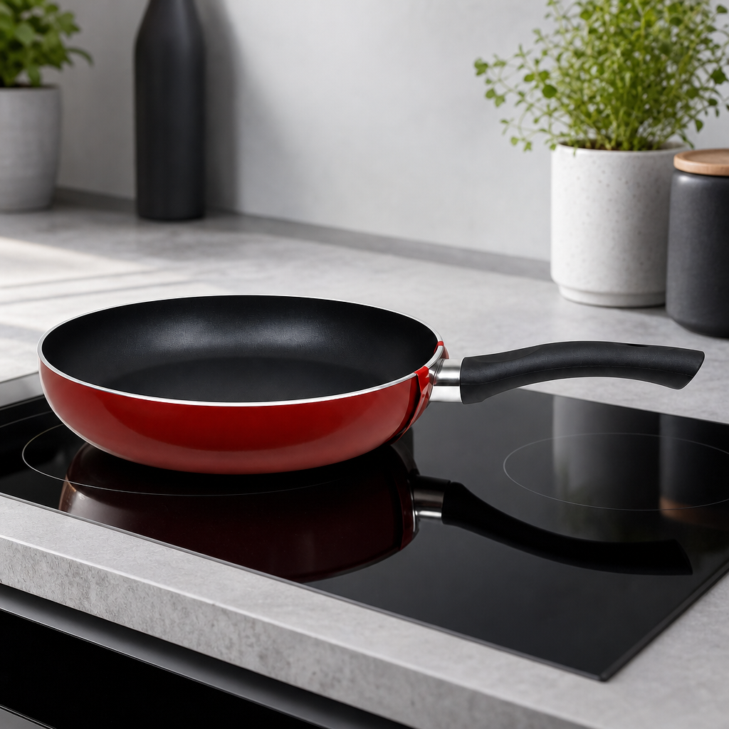 72 Pieces Frying Pan 22 cm Aluminium Non-Stick Cookwares with Black Handle, Red