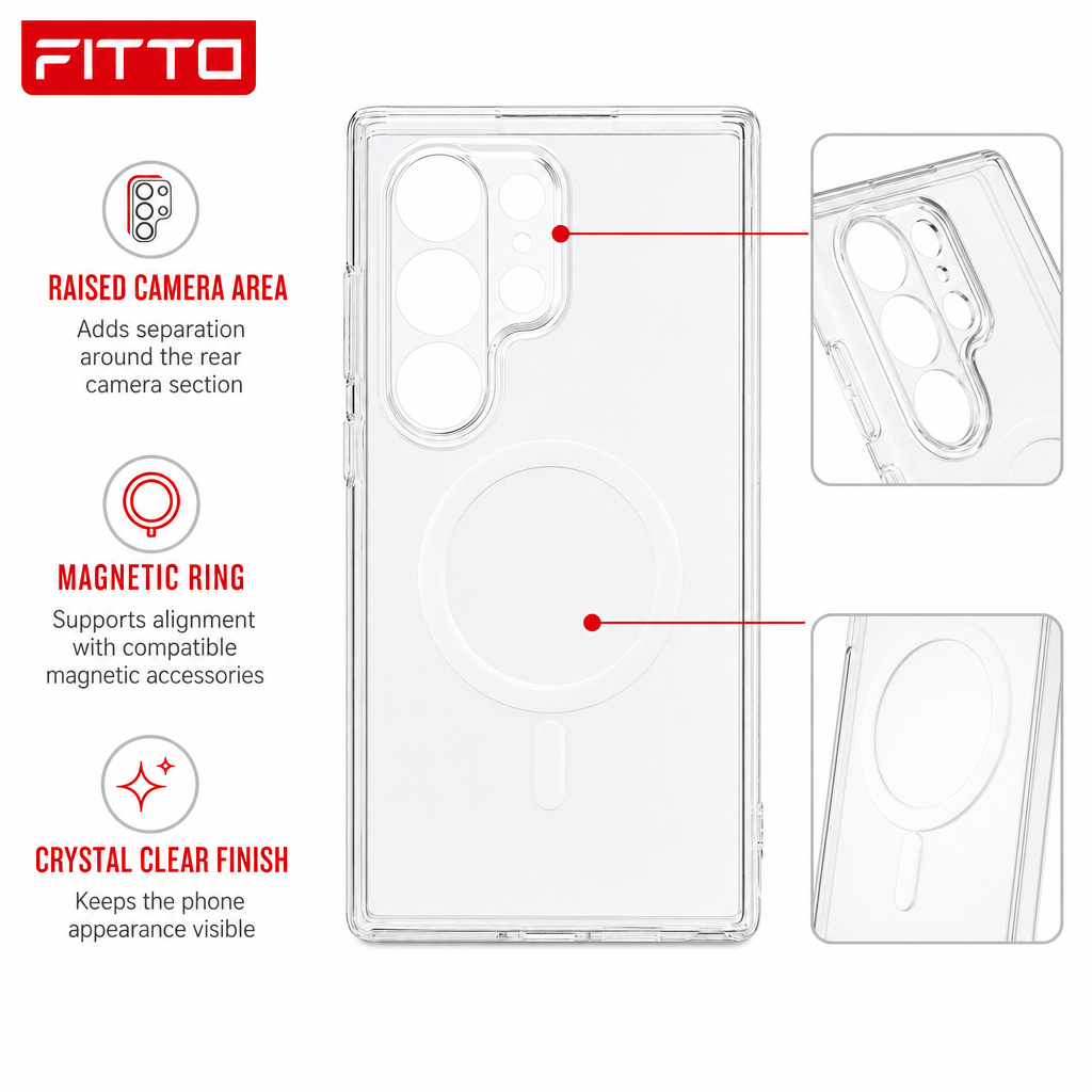 96 Pieces Crystal Clear Magnetic Phone Cases with Ring for Wireless Charging, Raised Camera Protection, Galaxy S25 Ultra