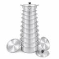48 Pieces Aluminium Round Cooking Pot Set with Lids, 10 Pieces, Silver