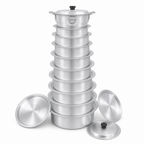 48 Pieces Aluminium Round Cooking Pot Set with Lids, 10 Pieces, Silver