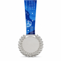 144 Pieces Laurel Frame Sports Medal with Blue Ribbon, Silver, 10 x 8 cm