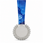 144 Pieces Laurel Frame Sports Medal with Blue Ribbon, Silver, 10 x 8 cm