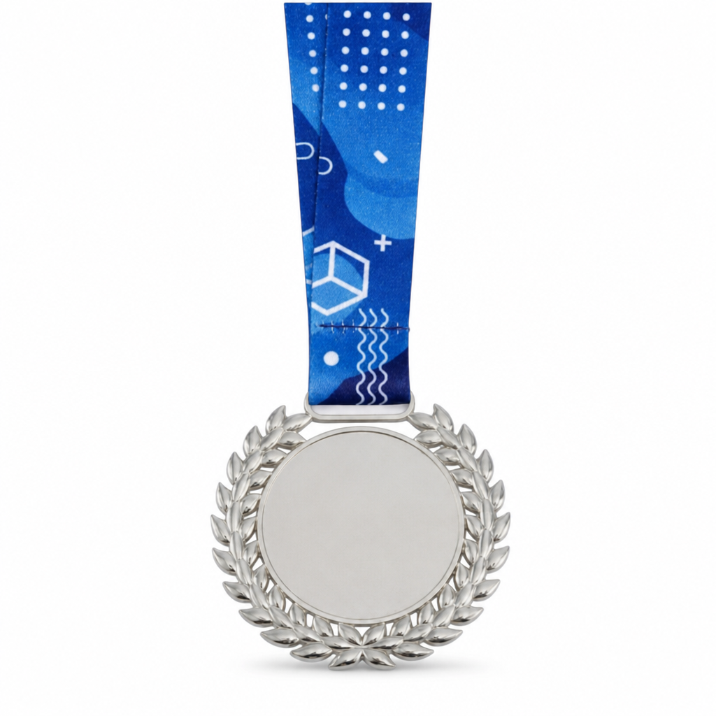 144 Pieces Laurel Frame Sports Medal with Blue Ribbon, Silver, 10 x 8 cm