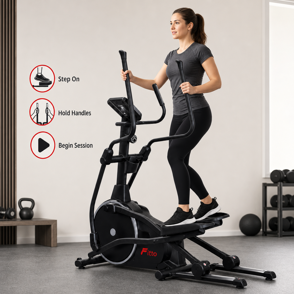 48 Pieces Elliptical Trainers with Magnetic Resistance, Digital Monitor and Heavy-Duty Frame, Black, 150 x 43.5 x 78 cm