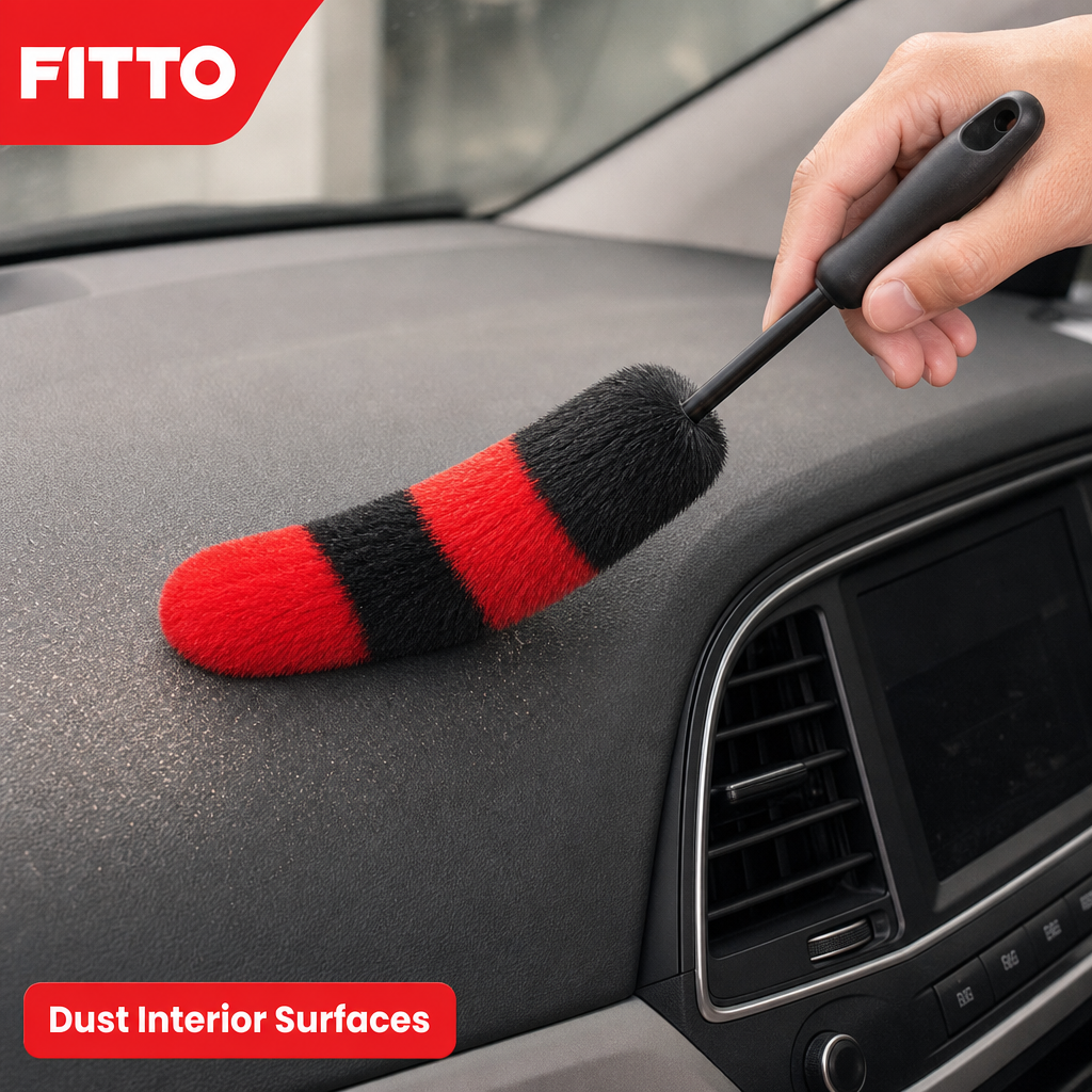 96 Pieces Car Interior Dusting Brush with Long Handle, Red and Black, 55 cm