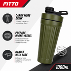 96 Pieces Stainless Steel Shaker Bottle with Mixer, 1000ml, Olive Green