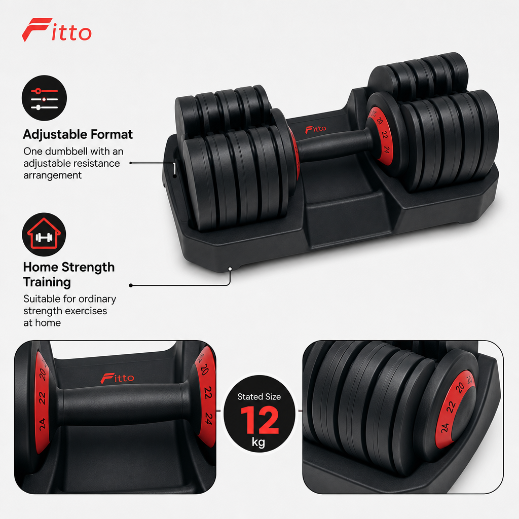 48 Pieces Adjustable Dumbbells for Home Strength Training, 12 kg