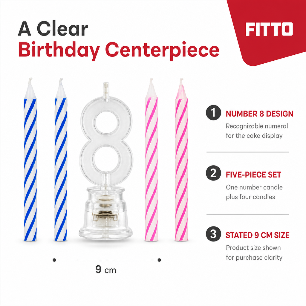 144 Pieces LED Happy Birthday Number 8 Cake Candle Set with 4 Candles, 9 cm