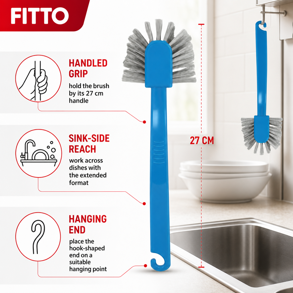 144 Pieces Dish Brush with Handle, Assorted Colour, 27 cm