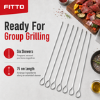 96 Pieces Stainless Steel Barbecue Skewer Set, 6 Pieces, 75 cm