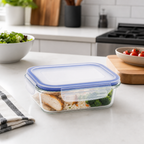 96 Pieces Rectangular Borosilicate Glass Food Container with PP Lid, 1040 ml
