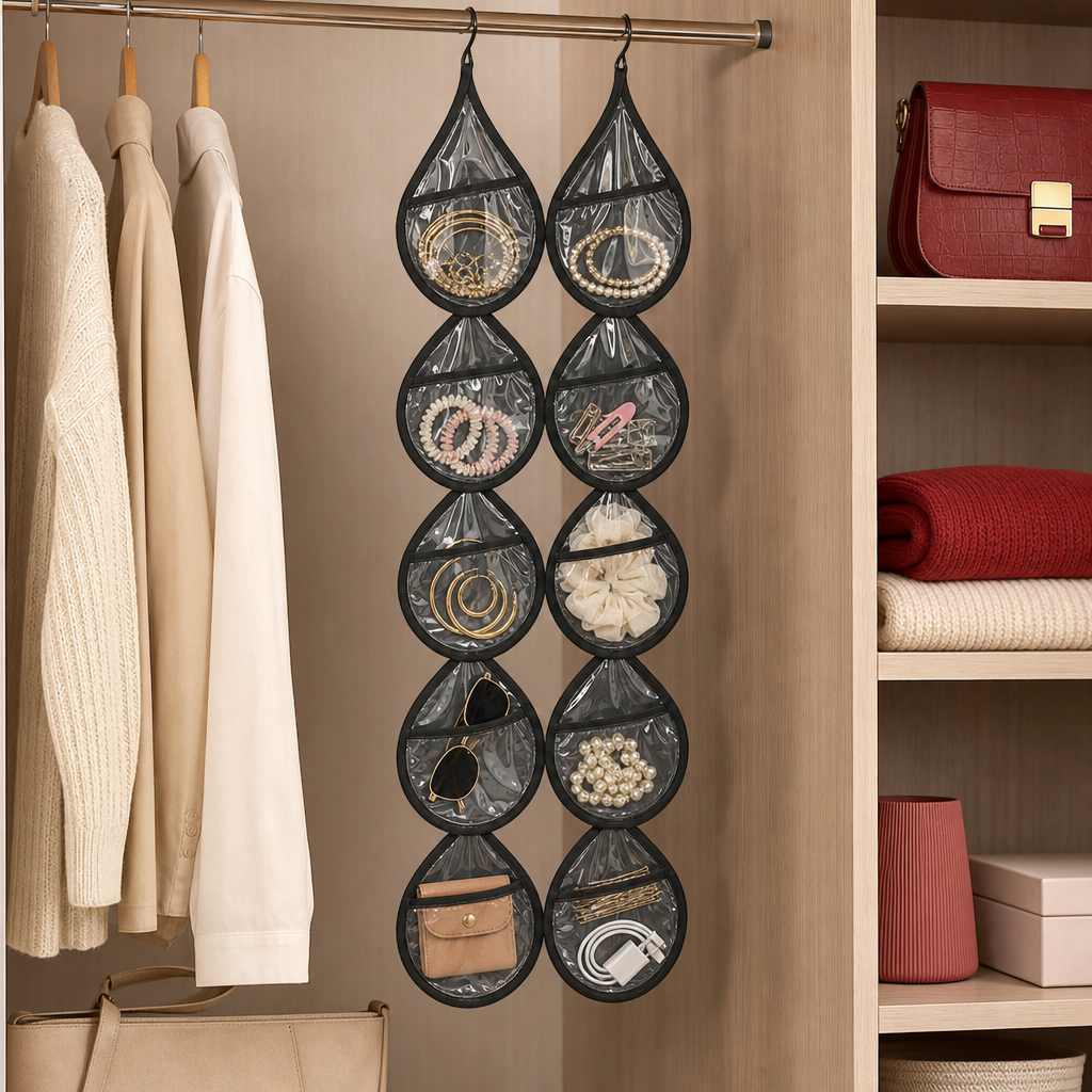 96 Pieces Wall-Mounted Hanging Organizer with 12 Storage Pockets, Black and Clear, 145.1 cm, 1 Piece