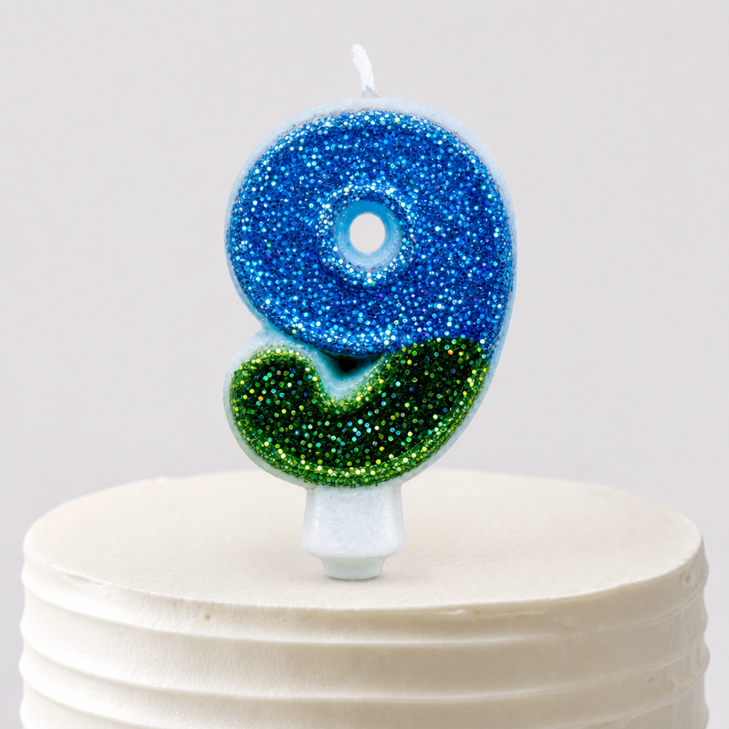 240 Pieces Number 9 Birthday Cake Candles, Blue and Light Blue Glitter, 2 in