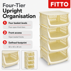 48 Pieces Storage Rack, Four-Tier Stackable Plastic Shelf with Open-Front Baskets, Cream, 55 x 43 x 25 cm