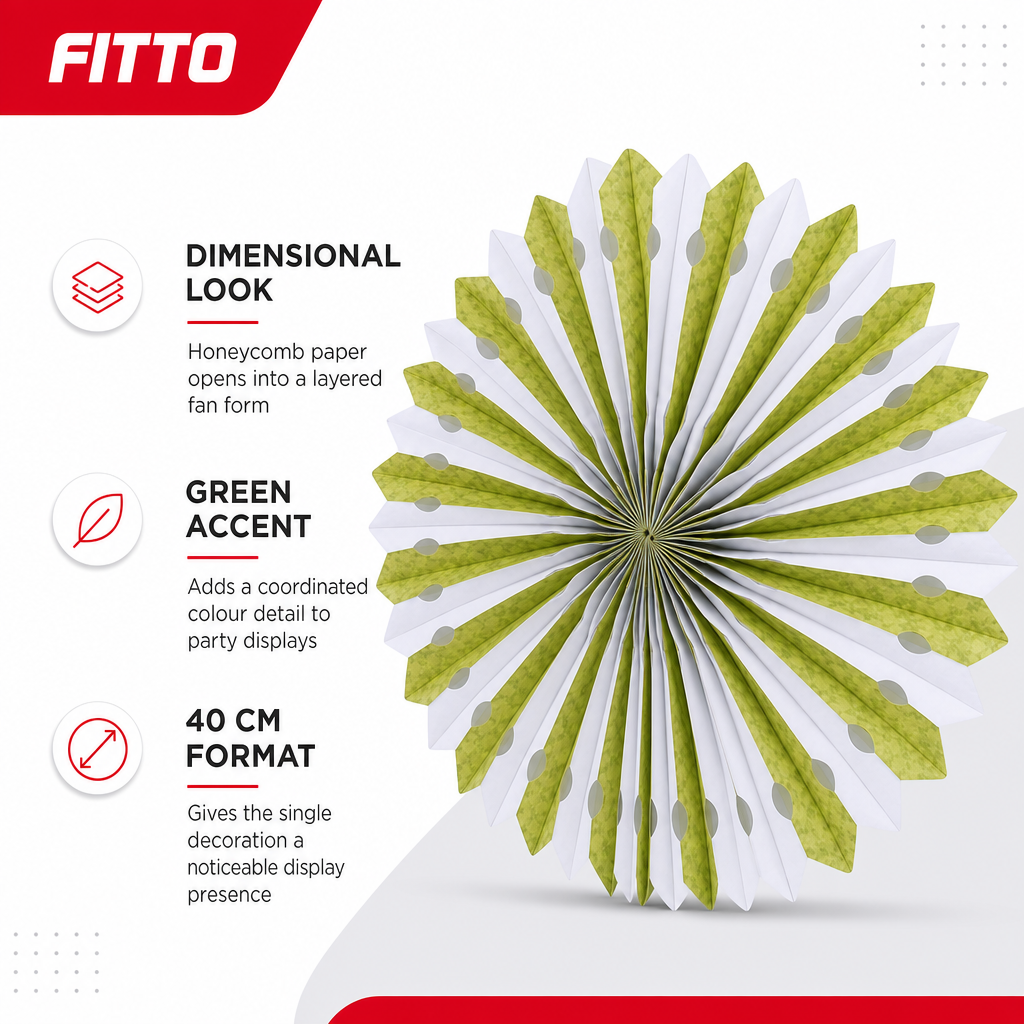 240 Pieces Green Paper Honeycomb Fan Decoration, 40 cm, 1 Piece