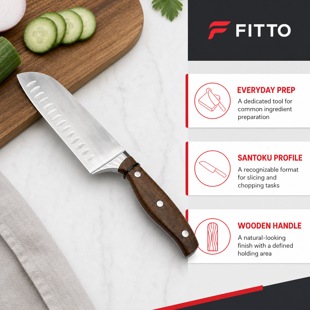 72 Pieces Santoku Knife, Wooden Handle, 7 Inch Kitchen Cutting Tool, Single Piece