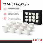 96 Pieces Ceramic Cup Set, White, 12 Pieces, Ribbed Drinkware for Home Dining