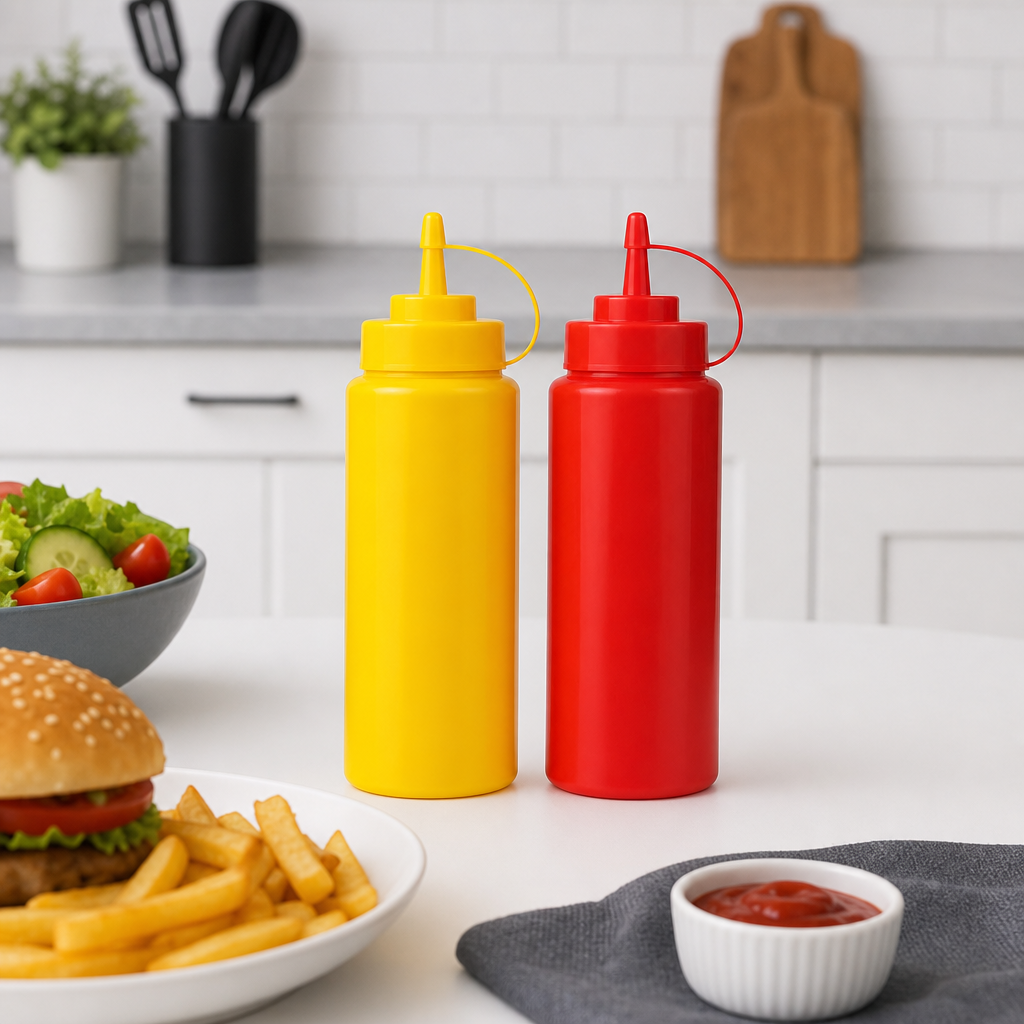 120 Pieces Plastic Squeeze Condiment Bottles, Red and Yellow, 2-Piece Set
